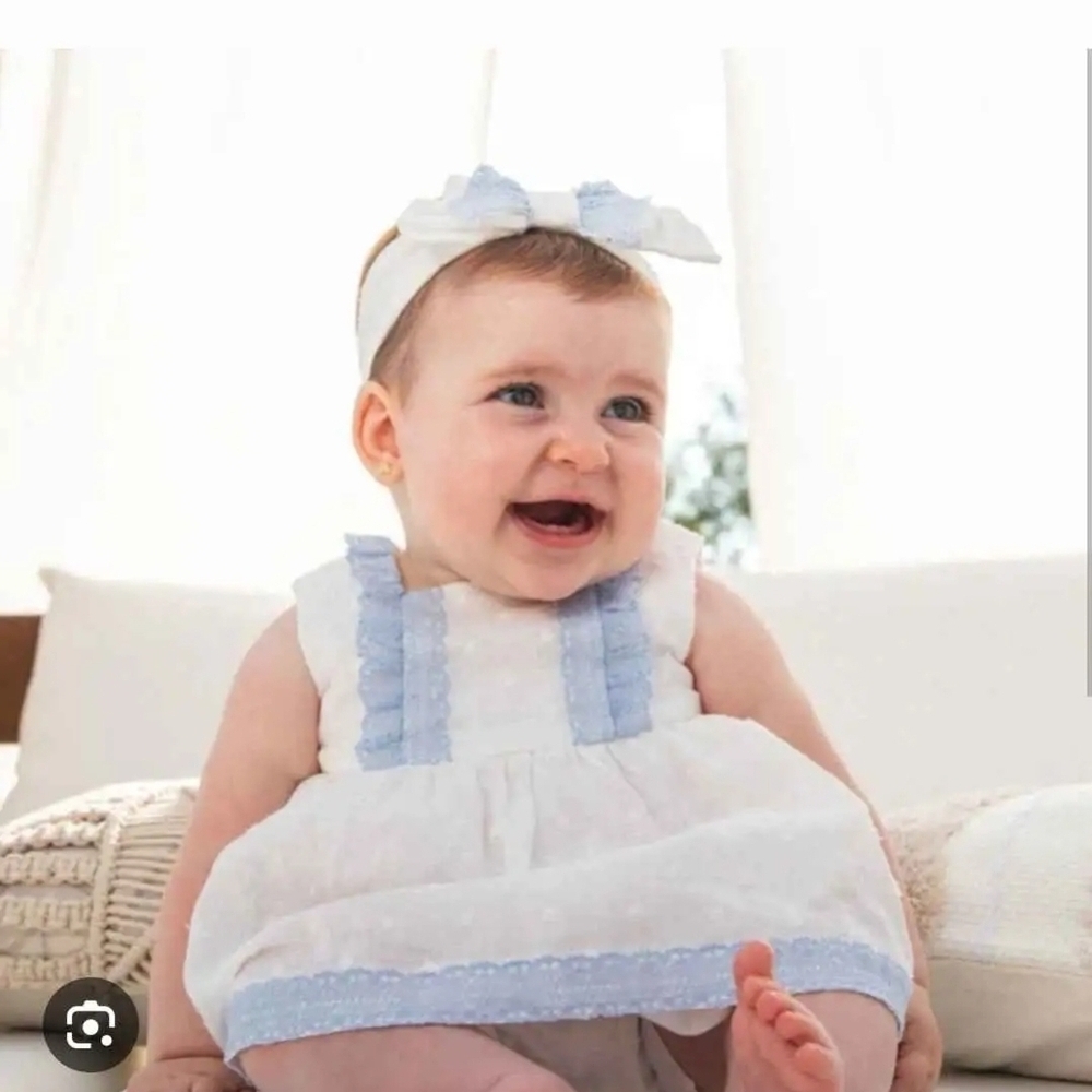 NWT White and Blue Linen 2 Pc Matching Set ~6-9M
